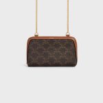CLUTCH WITH CHAIN IN TRIOMPHE CANVAS AND LAMBSKIN TAN